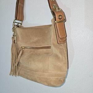 Tan Suede Shoulder Bag with Tassel